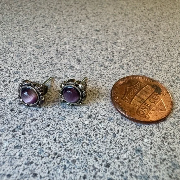 Vintage Avon 90s moonstone tiger eye stud earrings amethyst silver 1990s studs - Picture 6 of 11